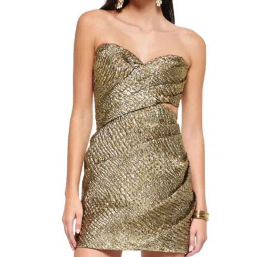 Aknvas Gold Lame Cindi Mini Dress Size 4 XS